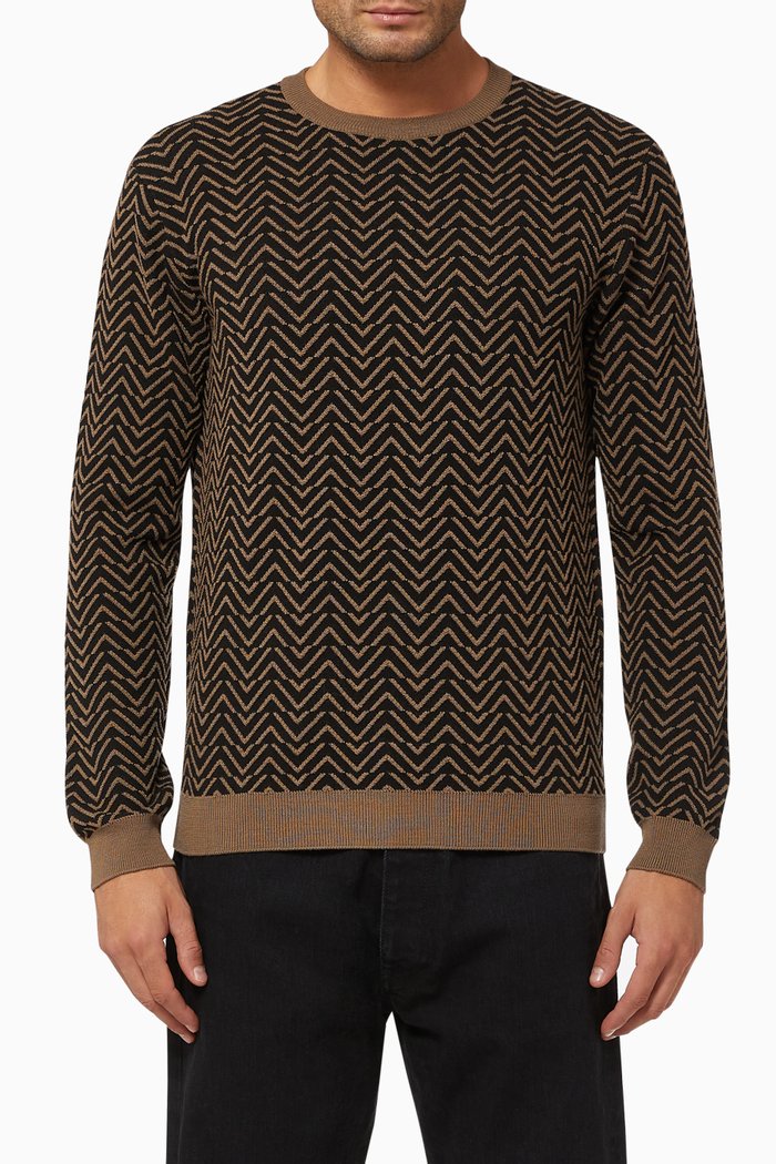 

Chevron Jacquard Knit Sweater, Brown