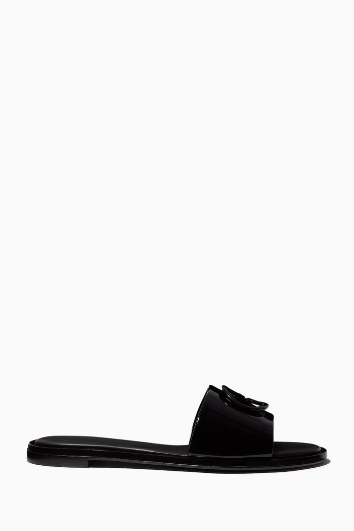 

GA Slide Sandals in Patent Leather, Black
