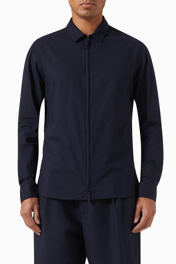 

Zip-up Shirt in Cotton, Blue