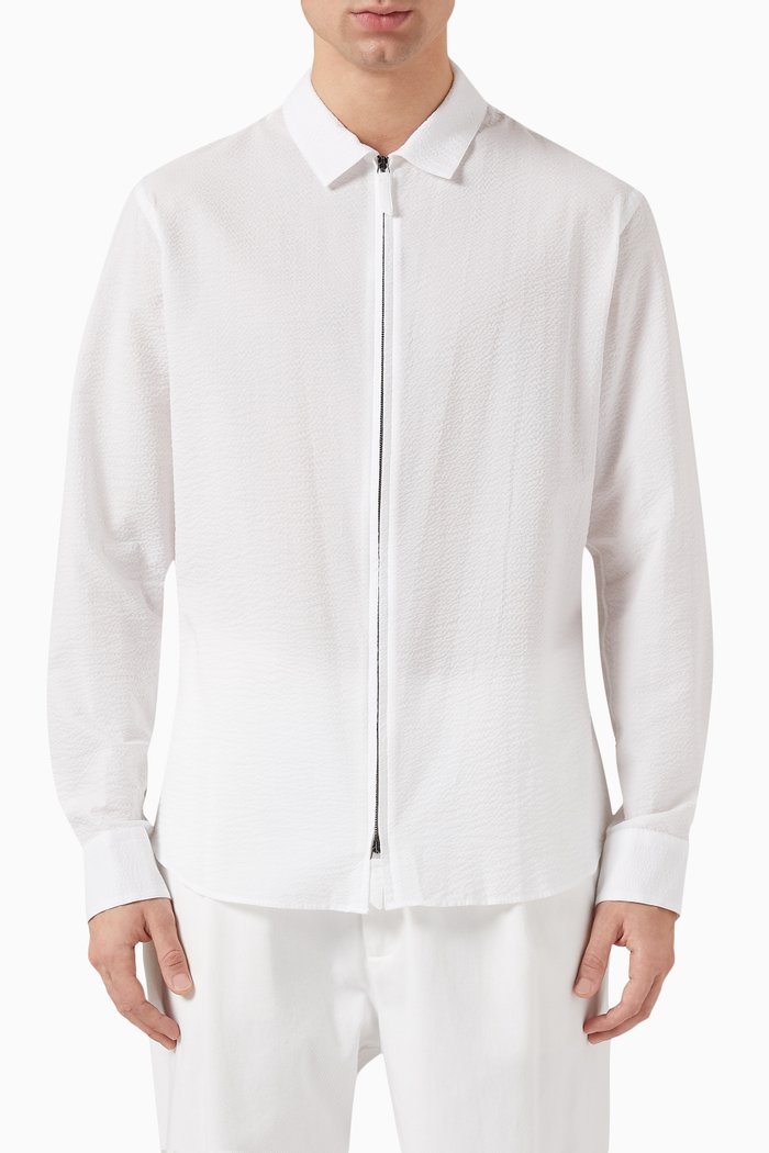 Zip-up Shirt in Cotton, White