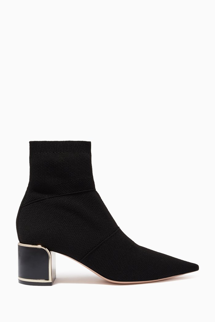 

Cube Heel Knit Boots in Canvas, Black