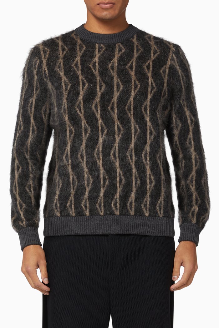 Chevron Striped Jacquard Knit Sweater, Black