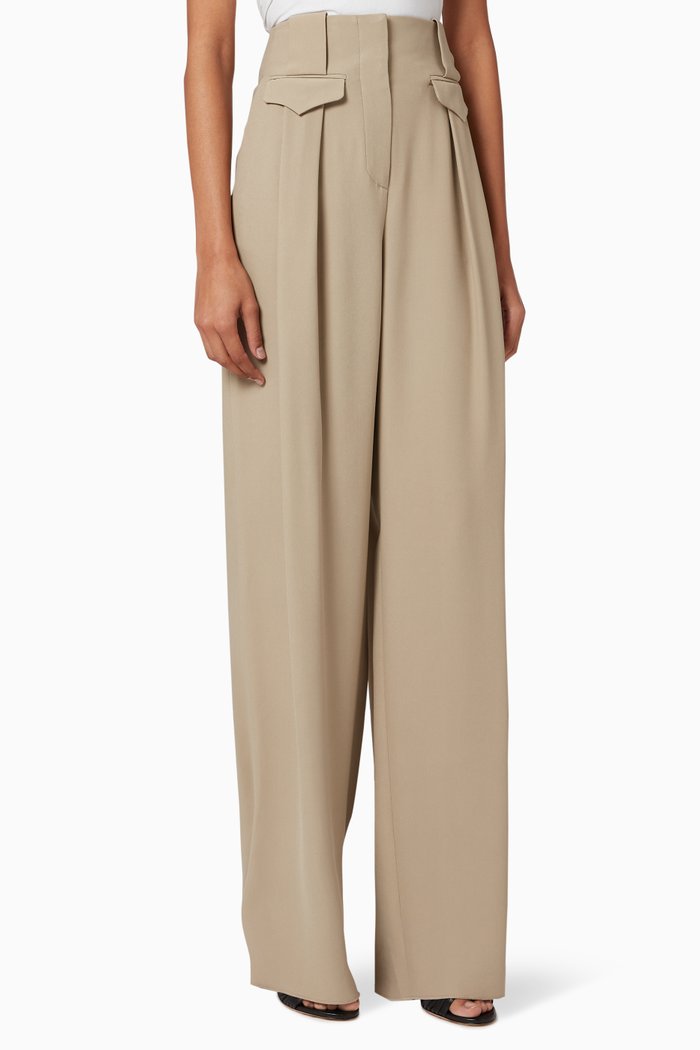 

High-Waisted Pleated Pants, Neutral