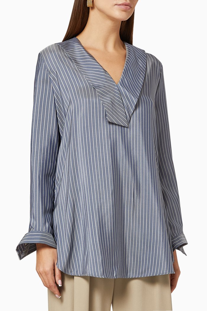 

Striped Silk Twill Shirt, Grey