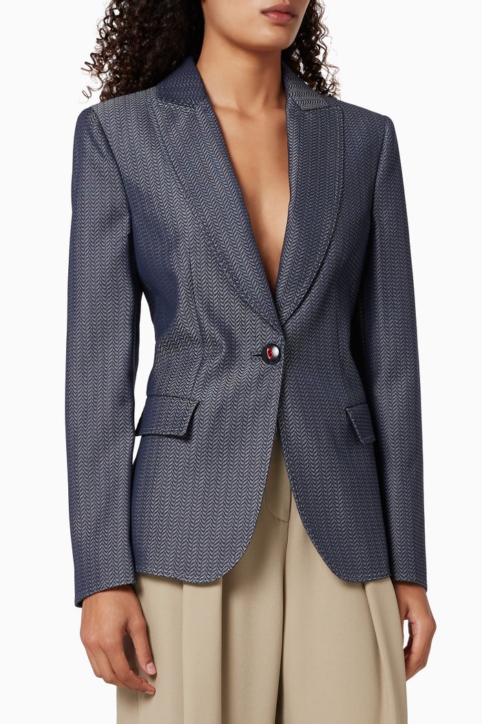 Chevron Denim Effect Blazer, Blue