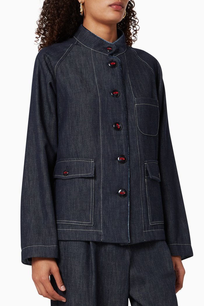 Contrast Stitch Denim Jacket, Blue