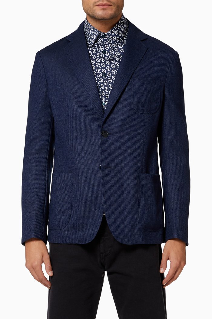 

Denim-effect Wool Sport Jacket, Blue