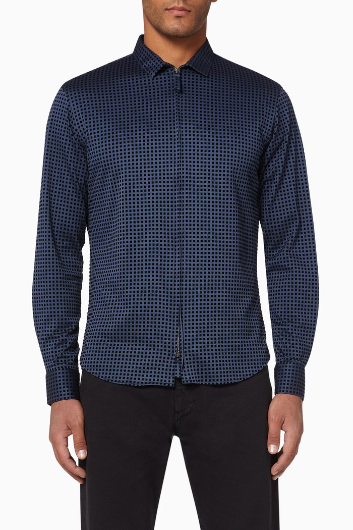 

Fantasy Patterned Slim Fit Zip-Up Shirt, Blue