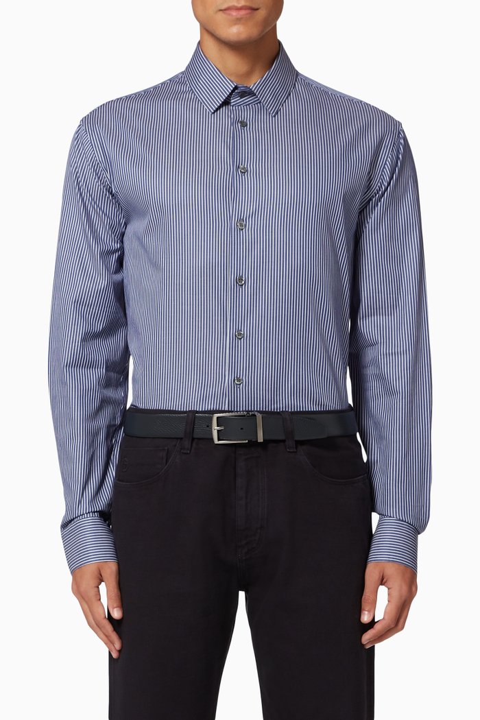 

Striped Cotton Shirt, Blue