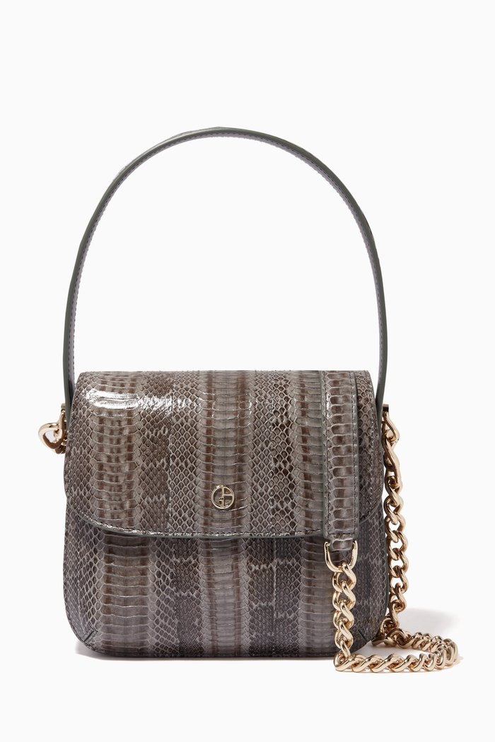 

Small La Prima Bag with Chain in Shiny Elaphe, Grey