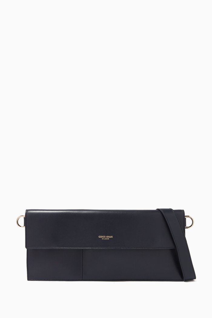 

Flat Crossbody Bag in Nappa Leather, Blue