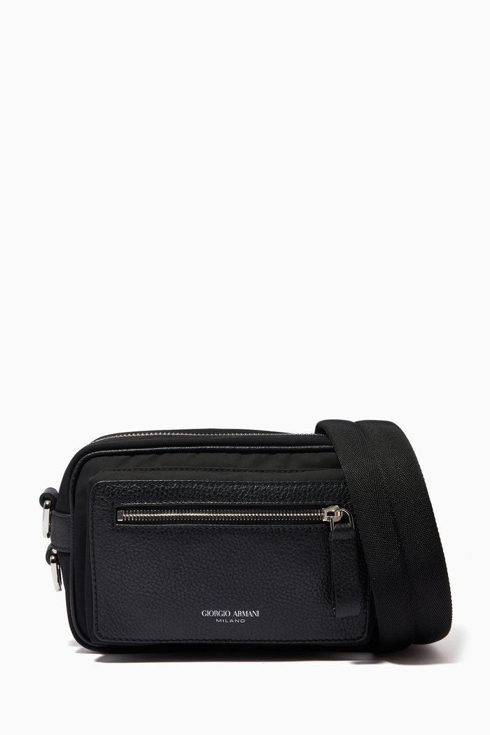 Reporter Bag in Nylon & Grained Leather, Black