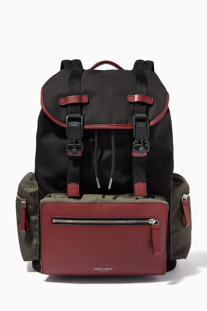 

Colour Block Backpack in Leather & Polyester, Black