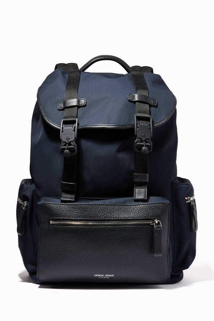 Colour Block Backpack in Canvas & Polyester, Blue