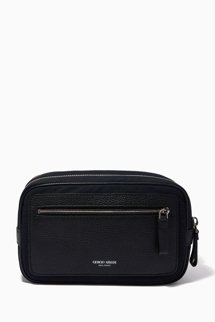 

GA Beauty Bag in Nylon & Grained Leather, Blue