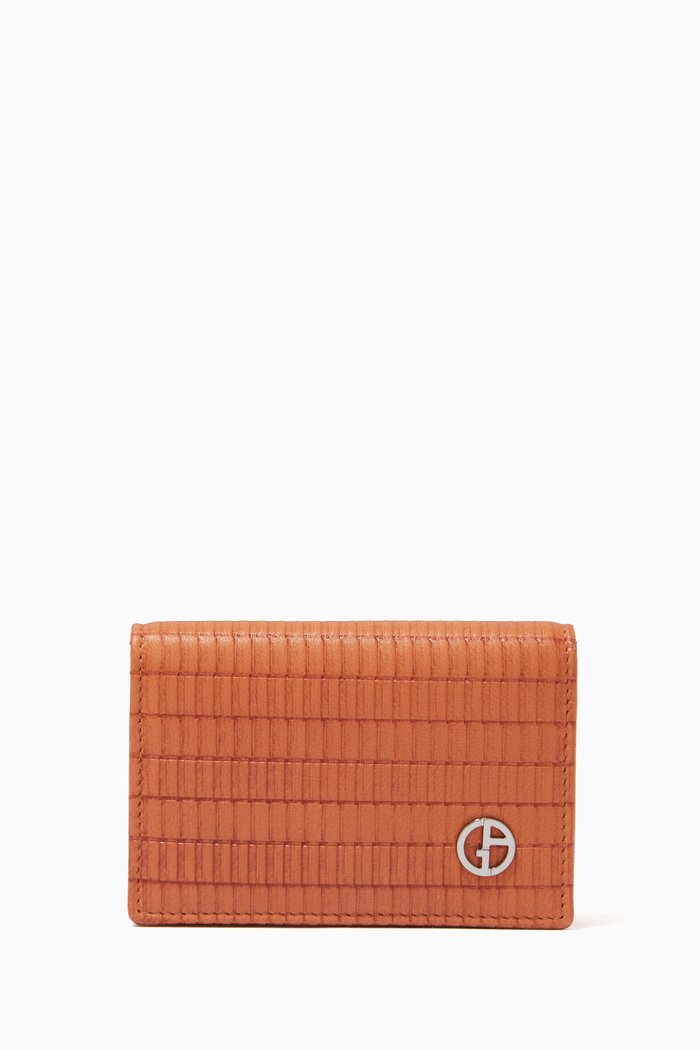 

Logo Business Cardholder in Stamped Leather, Brown