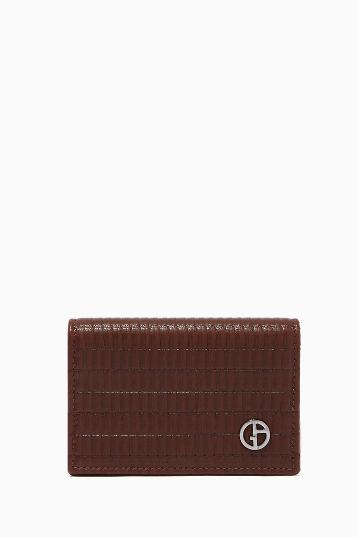 

Logo Business Cardholder in Stamped Leather, Brown
