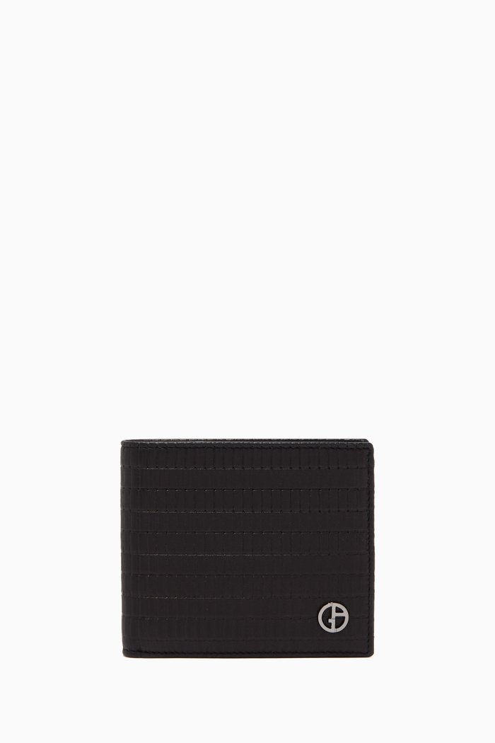 

Logo Bi-Fold Wallet in Stamped Leather, Black