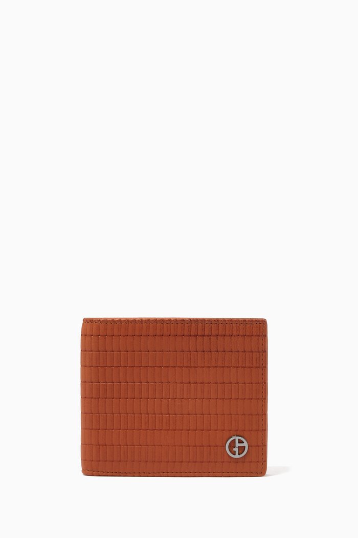 

Bi-fold Wallet in Stamped Leather, Brown
