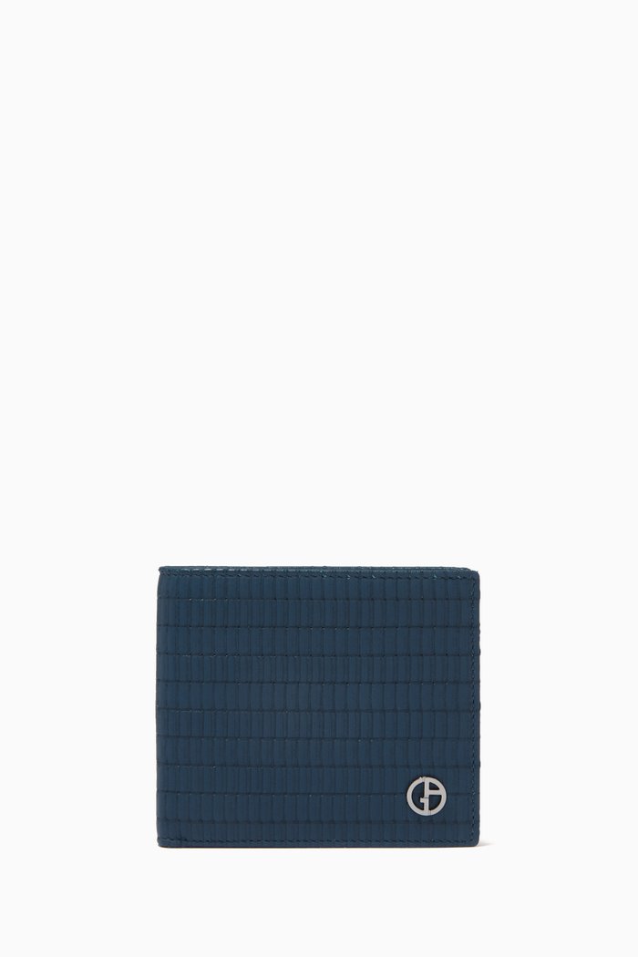 

Bi-fold Wallet in Stamped Leather, Blue