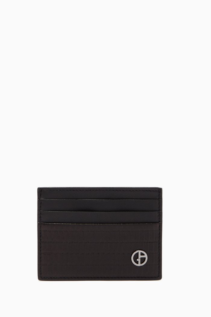 

Logo Credit Cardholder in Stamped Calf Leather, Black