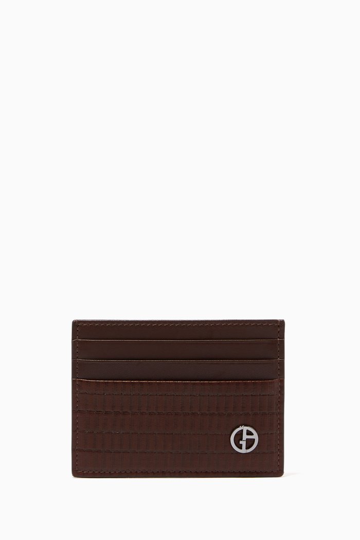 

Logo Credit Cardholder in Stamped Calf Leather, Brown