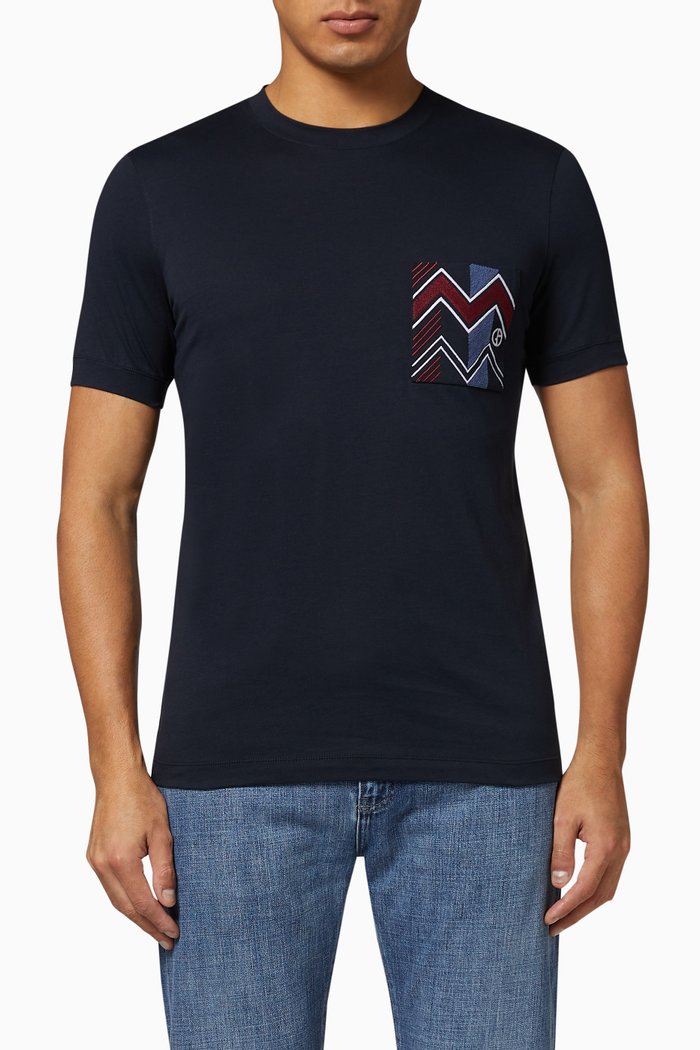 

Embroidered Patch Pocket T-Shirt, Blue