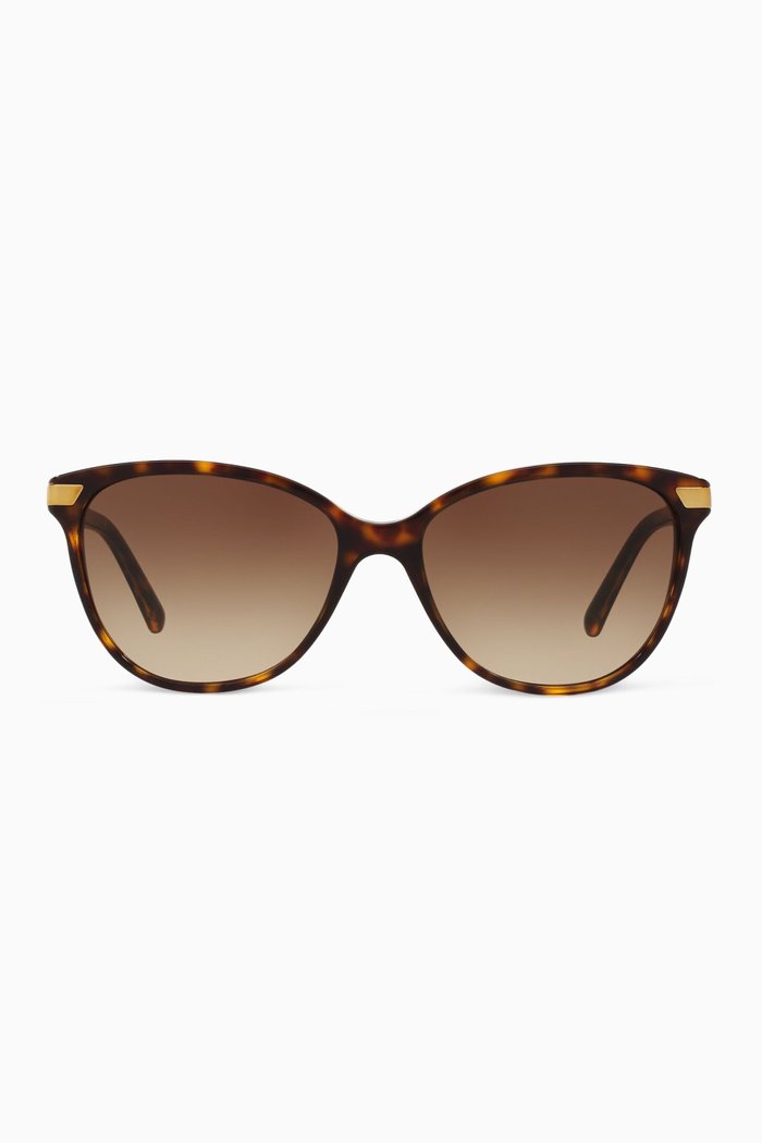 

Icon Stripe Detail Cat-Eye Sunglasses, Brown