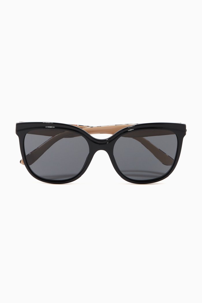

Icon Stripe Detail Butterfly Sunglasses, Black