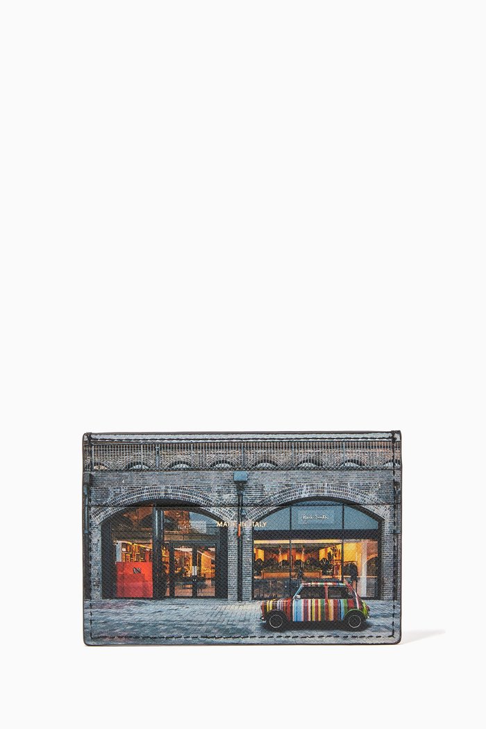 Mini Kings Cross Print Cardholder in Leather, Black