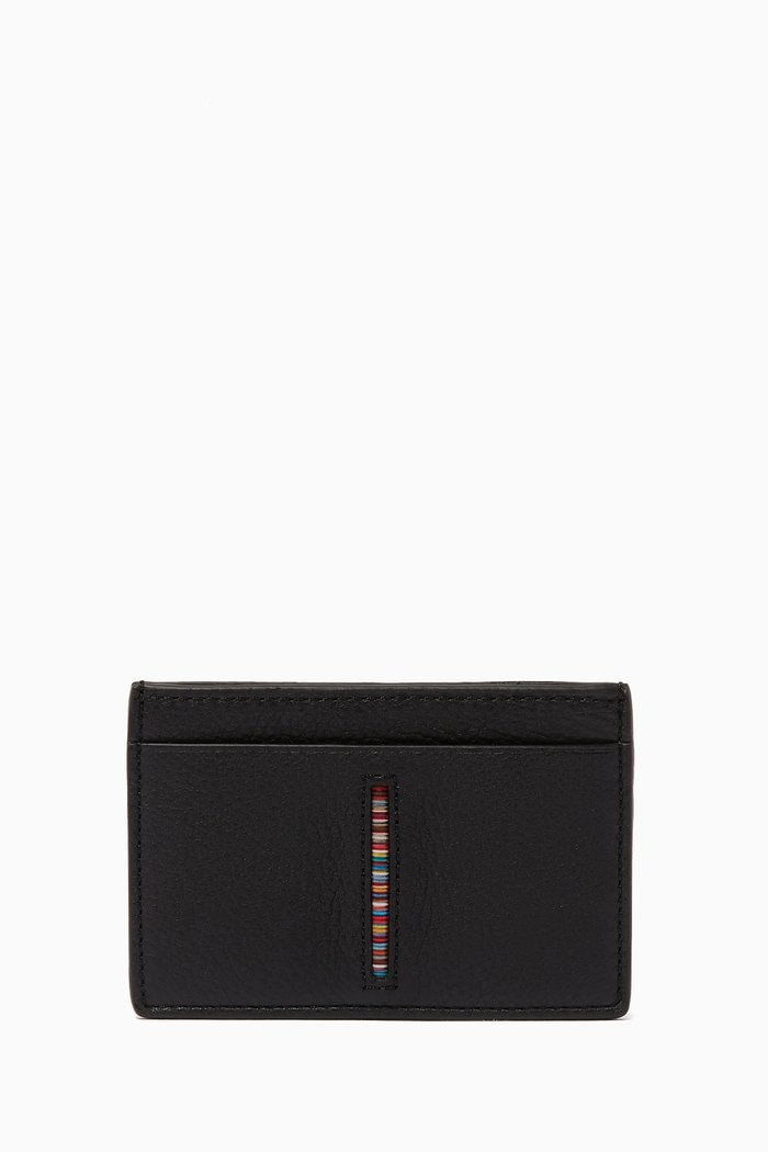 

Signature Stripe Cardholder in Leather, Black
