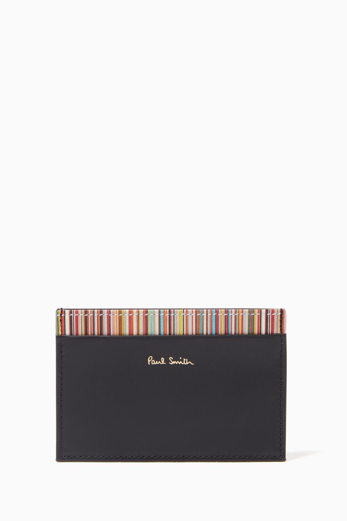 

Signature Stripe Trim Cardholder in Leather, Black