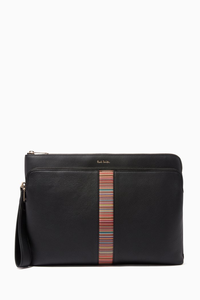 

Signature Stripe Document Pouch in Leather, Black