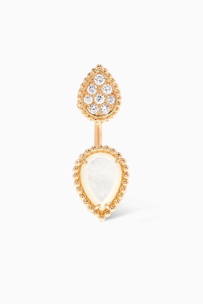 

Serpent Bohème Double Motif Mother of Pearl Diamond Single Stud Earring in 18kt Yellow Gold