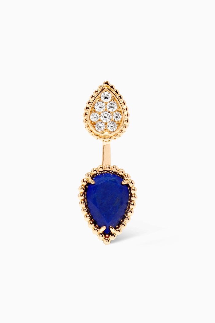 

Serpent Bohème Double Motif Lapis Lazuli Diamond Single Stud Earring in 18kt Yellow Gold