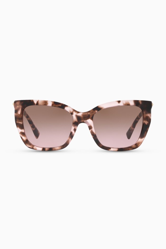 

Studded Cat-Eye Frame Acetate Sunglasses, Brown