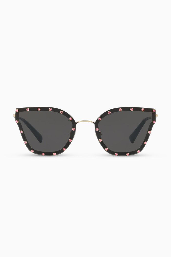 

Crystal Studded Butterfly Frame Metal Sunglasses, Brown