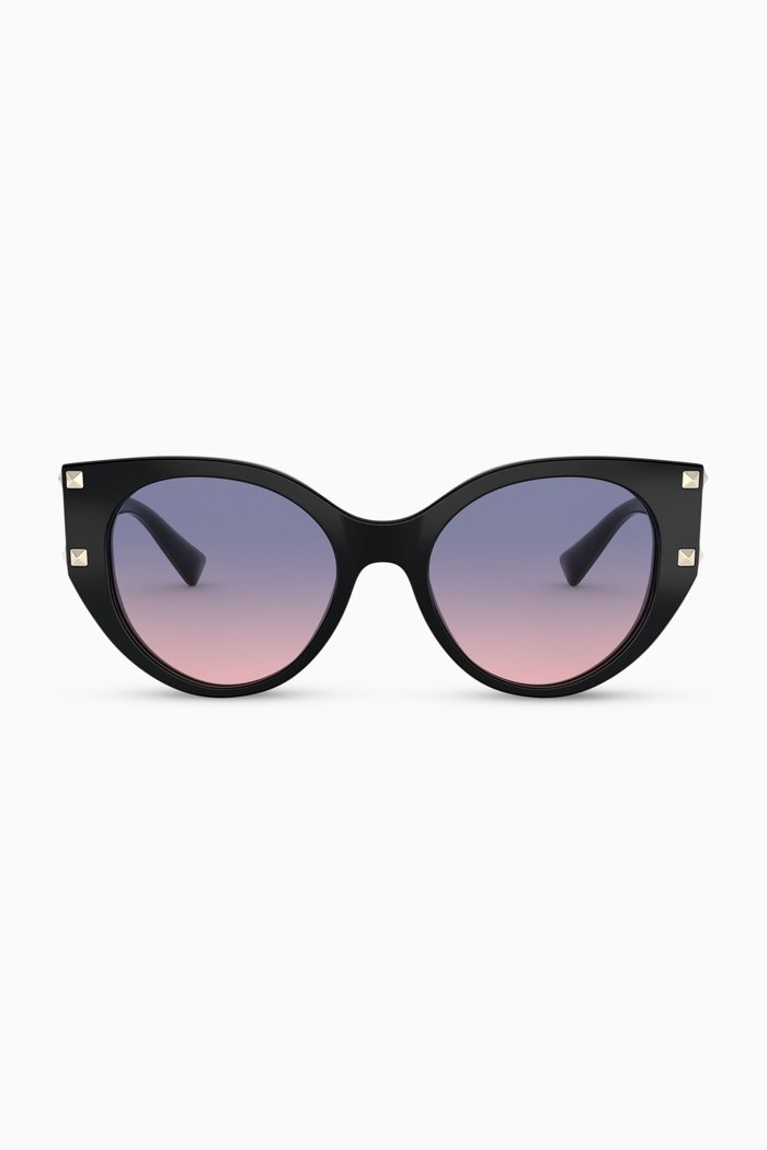 

Studded Cat-Eye Frame Acetate Sunglasses, Black