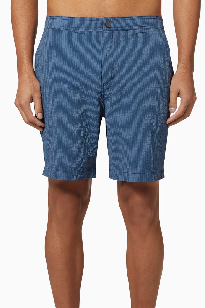 

Elastic Calder 7.5" Micro Stripe Swim Trunks, Blue