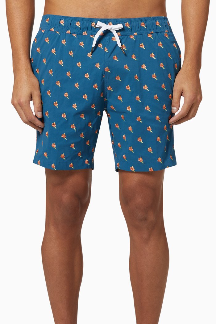 

Charles 7" Embroidered Swim Trunks, Blue