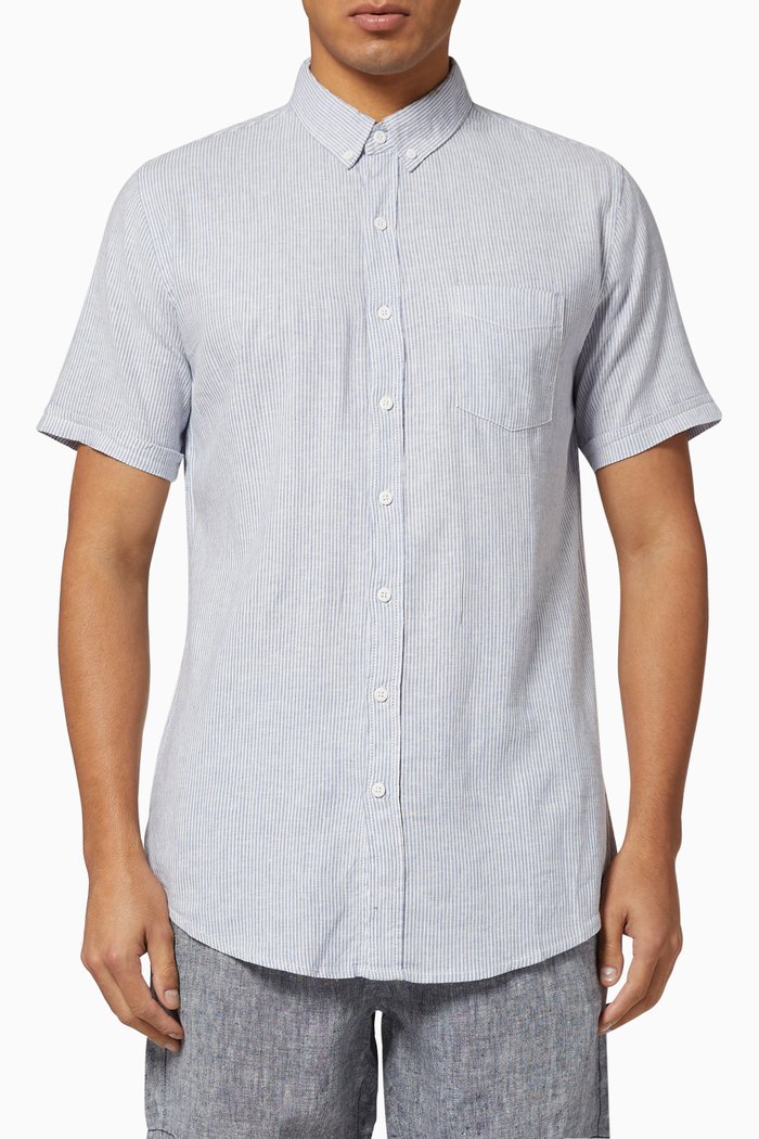 

Stretch Linen Short Sleeve Shirt, Blue