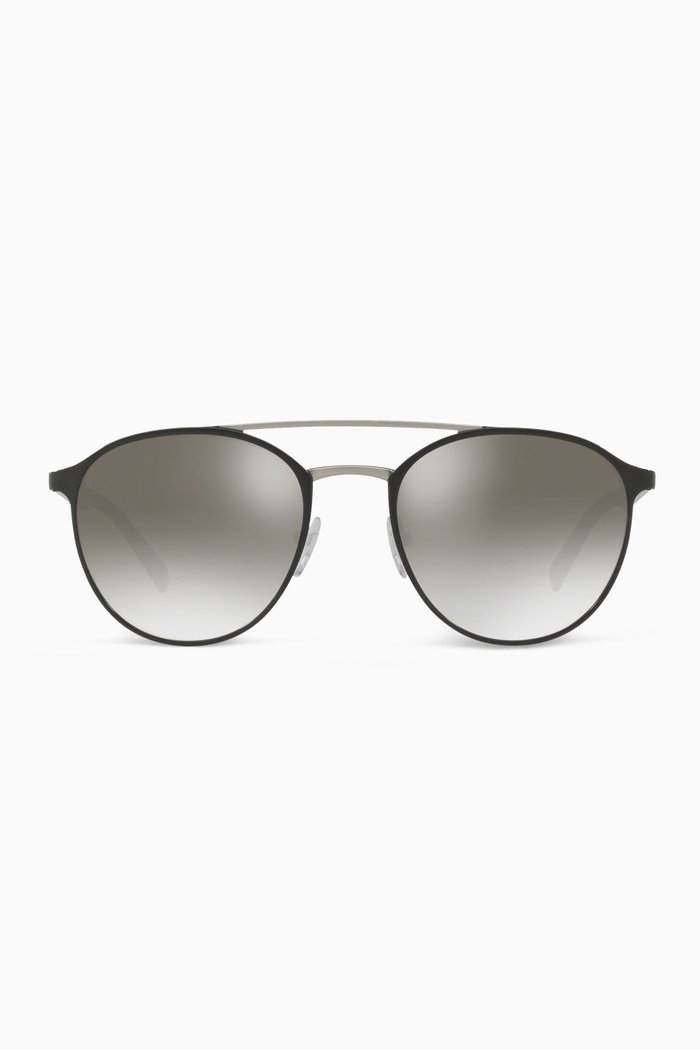 Panto Mirrored Sunglasses in Metal, Black