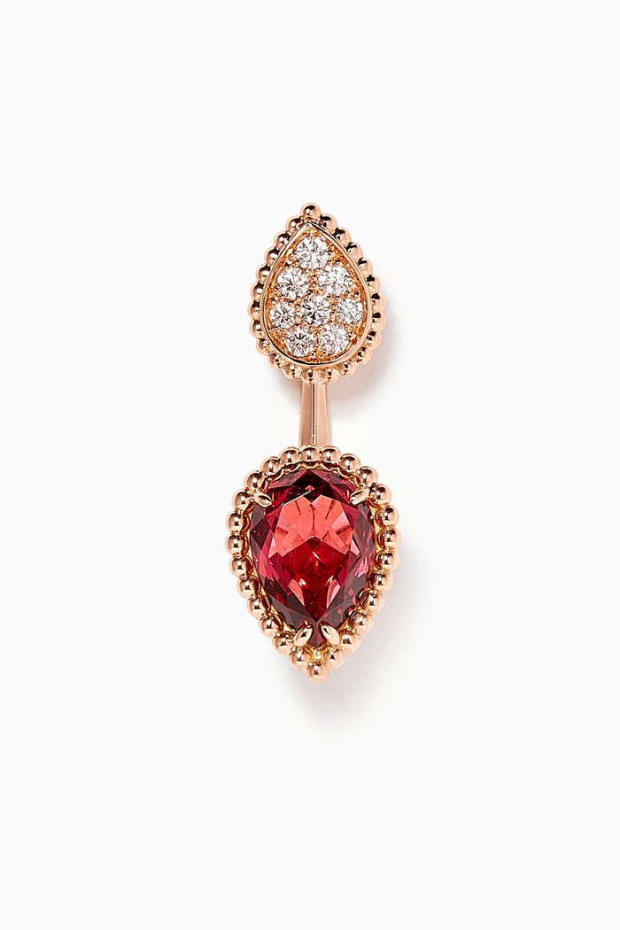 

Serpent Bohème Double Motif Rhodolite Garnet Diamond Single Stud Earring in 18kt Rose Gold