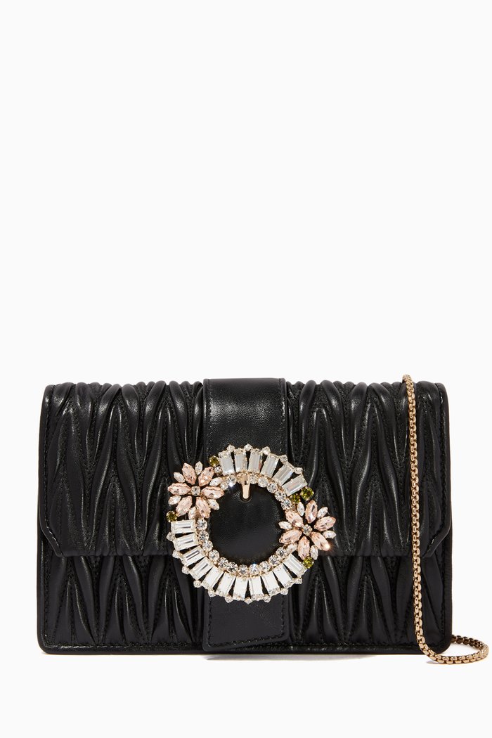 

Embellished Clutch Bag in Matelassé Leather, Black