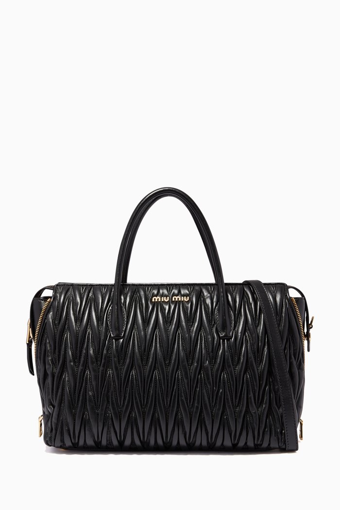 

Top Handle Tote Bag in Matelassé Leather, Black