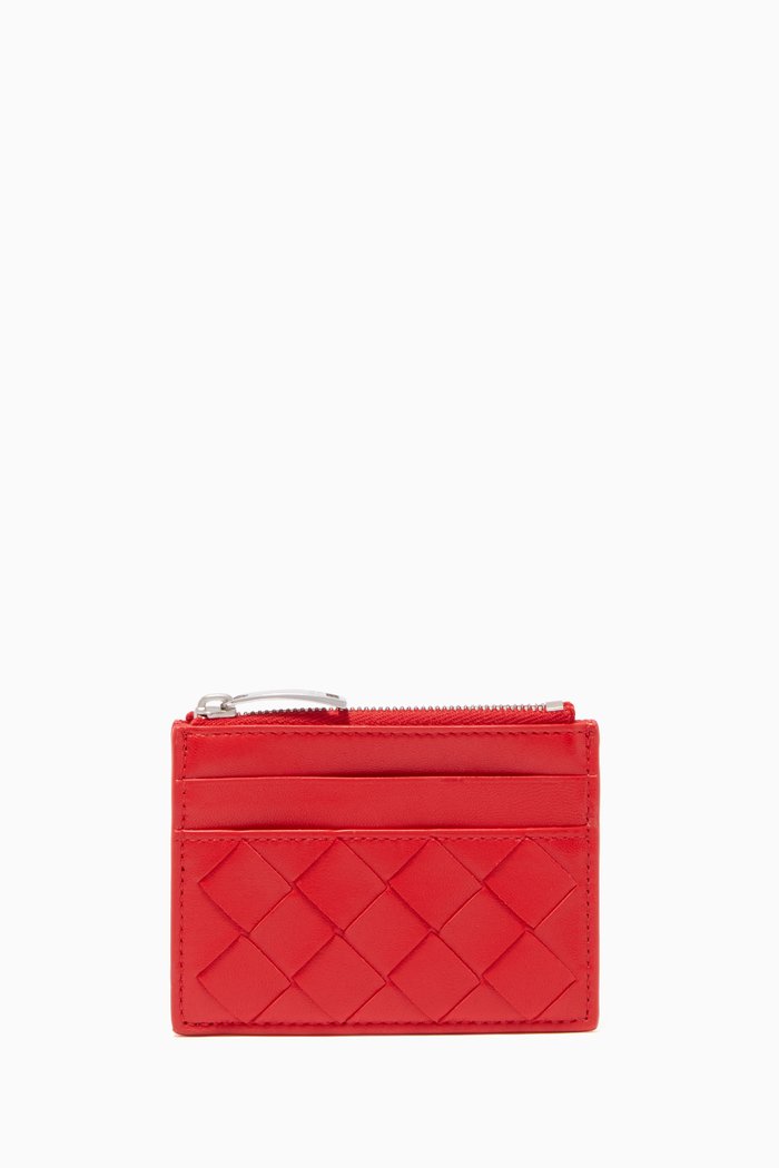 

Intrecciato Card Case in Nappa, Red