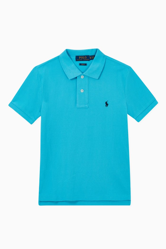 

Slim-Fit Cotton Mesh Polo, Blue