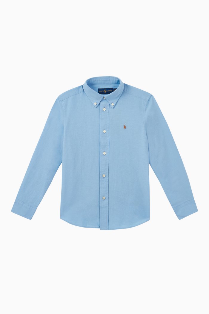 

Cotton Blend Button-Down Shirt, Blue