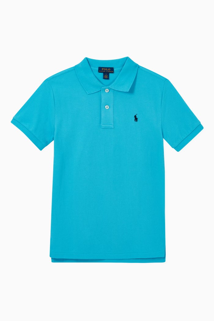 

Logo Cotton Mesh Polo T-Shirt, Blue