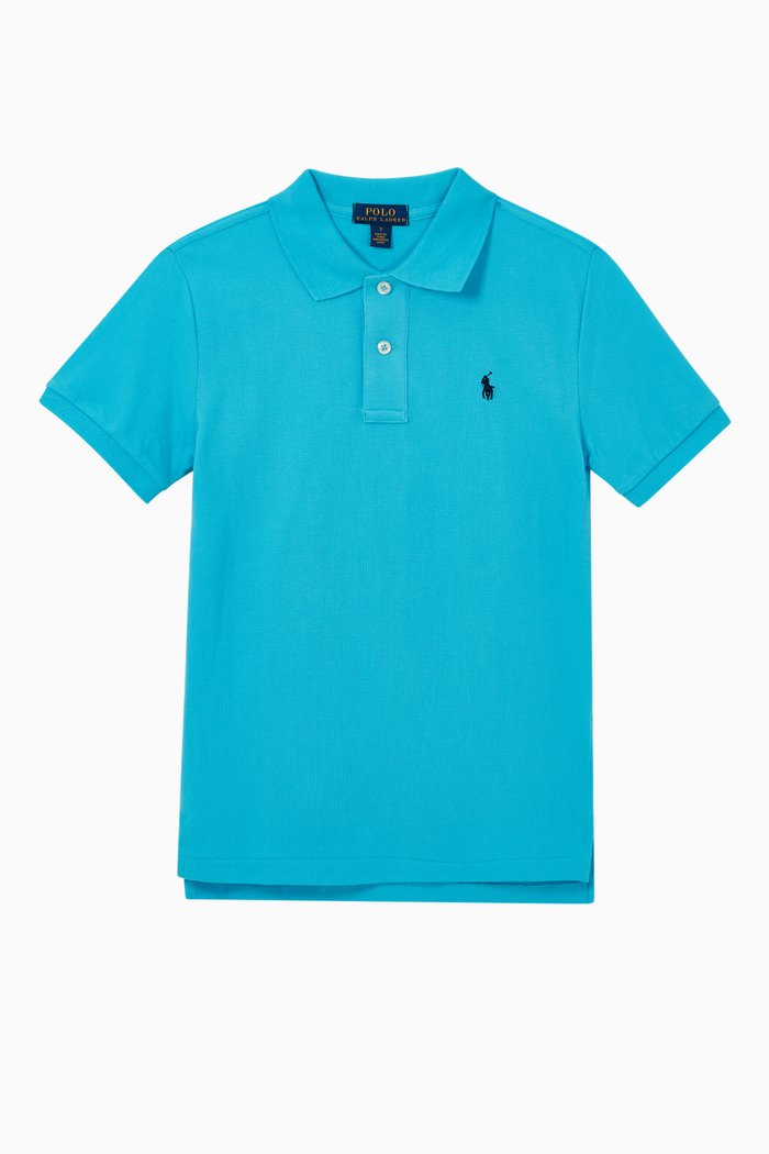 

Logo Cotton Mesh Polo T-Shirt, Blue